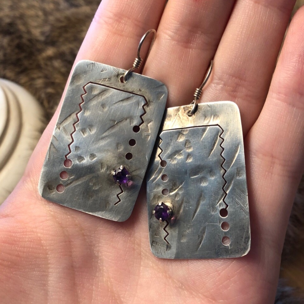 Sterling Silver Flag Engraved Rectangular Artisan… - image 1